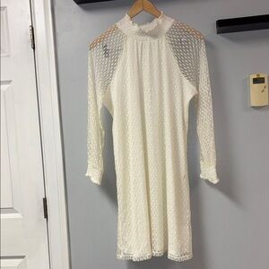 Nina Leonard Cream Textured Mock-Neck Dress Sz XL